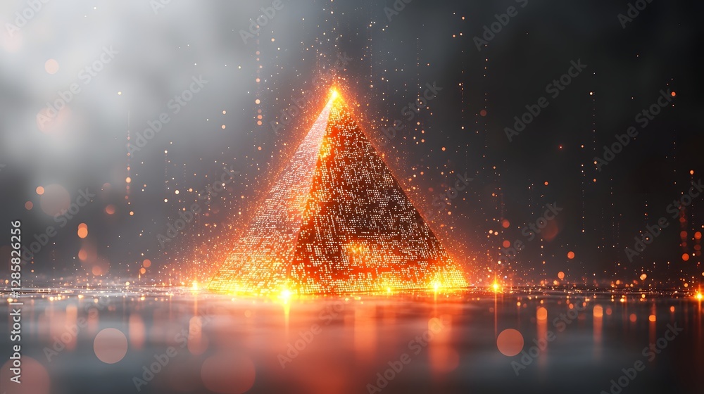 Poster glowing holographic data pyramid representing business hierarchy and analytics concept on serene bac