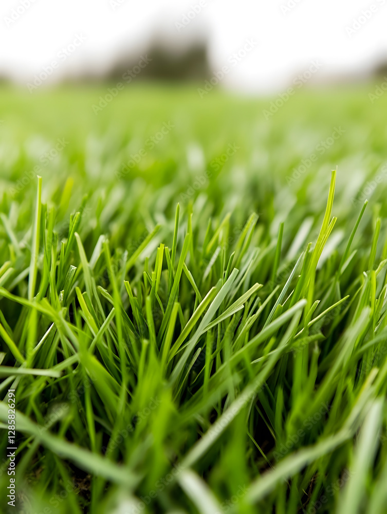 Poster close up of fresh green grass blades in a lush vibrant field on a sunny spring day : generative ai