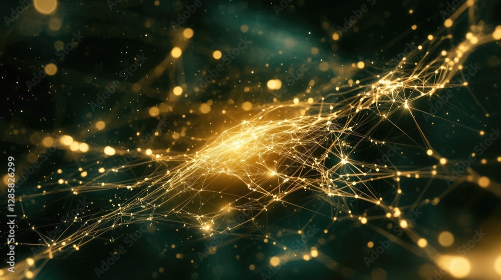 Poster abstract golden network on dark background with glowing connections