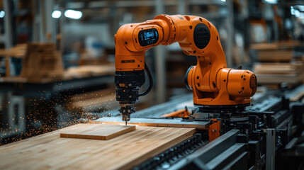 Fototapeta premium A robotics-enhanced furniture factory where AI-driven saws cut materials with precision