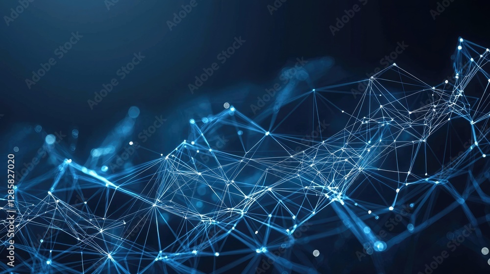 Poster abstract network connection with blue lights and lines in dark space