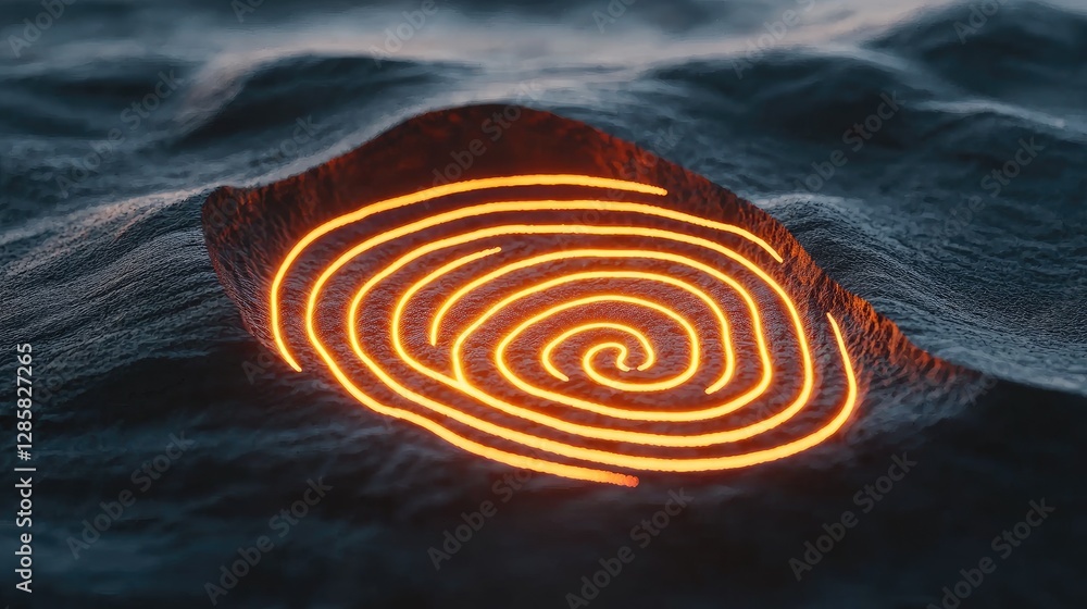 Poster glowing fingerprint design on textured surface in abstract setting