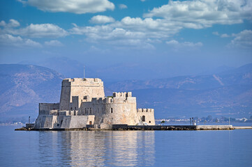 Bourtzi water fortress in Nafplio, Peloponnese, Greece,summer season