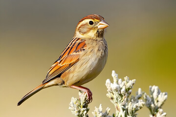 Obraz premium Ortolan Bunting, Emberiza hortulana sitting in the field