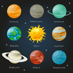 planets of galaxy. planets of solar system illustration vector. planets illustration for education.