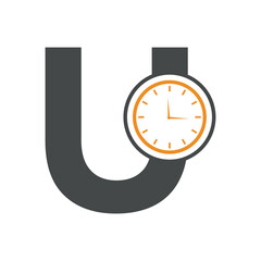 Clock Logo combine with letter U vector template
