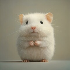 Pet Economy Cute fluffy white hamster looking curiously.