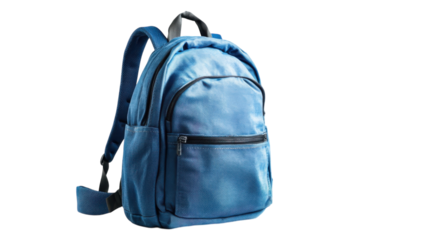 Blue backpack featuring a front pocket and adjustable straps, perfect for school or travel needs
