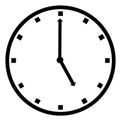illustration of analog clock isolated in white, time shows 5 o'clock