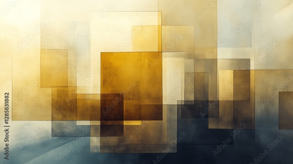 Poster golden rectangular shapes overlayed on abstract backgrounds with color