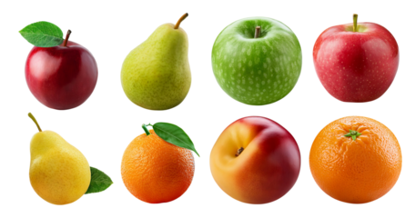 Assorted Fresh Fruits Including Apples, Pears, and Oranges, isolated on transparent background