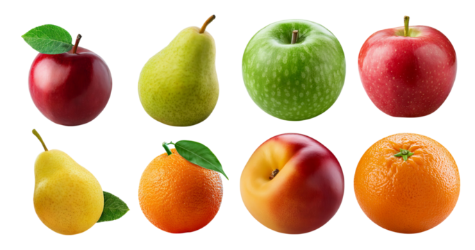 Assorted Fresh Fruits Including Apples, Pears, and Oranges, isolated on transparent background