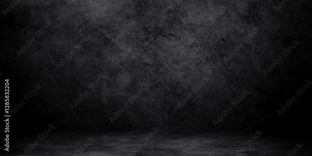 Poster abstract image of studio dark room concrete floor texture background with lighting effect.