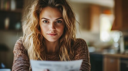 Focused Woman Analyzing Charts and Graphs in a Comfortable Indoor Setting, Showcasing Engagement with Data and Information