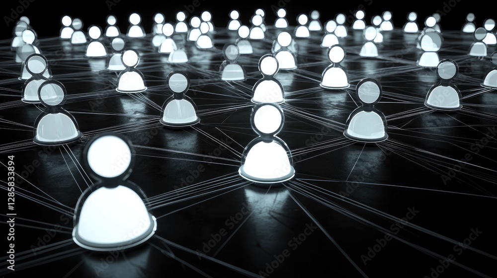 Poster abstract network of connected figures representing digital communication