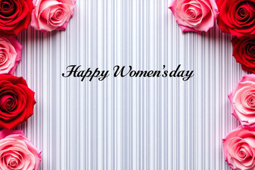 Gray striped background greeting card roses and cursive text