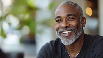 Fototapeta premium Senior Man Smiling Joyfully in a Modern Setting, Reflecting Confidence in His Role as a Financial Adviser or Consultant