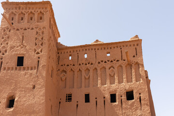 Detail of clay house in city Ait Benhaddou, Morocco. Horizontally. 