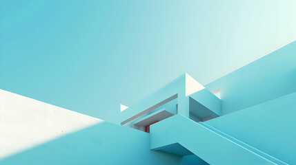 Fototapeta premium Modern architectural design featuring a minimalist structure against a bright blue sky