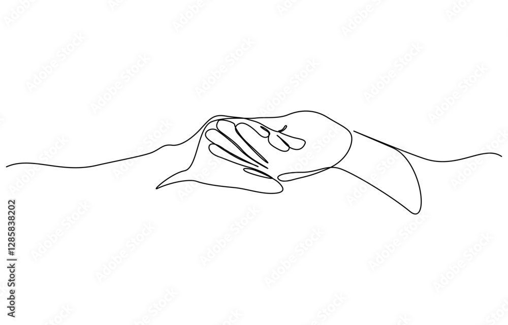 Aufkleber single line drawing of romantic or helping concept, two hands reaching out towards each other drawn 