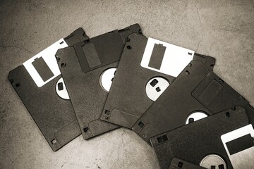 Floppy disks on a gray background