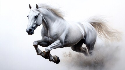 Obraz premium Majestic White Stallion in Motion: A Breathtaking Equestrian Masterpiece