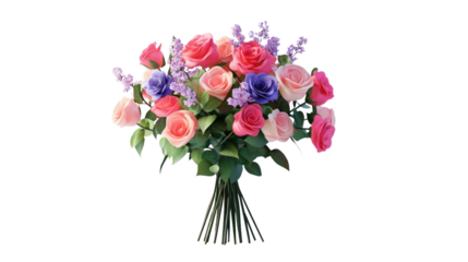 Colorful artificial flower bouquet featuring pink and purple roses arranged for decoration