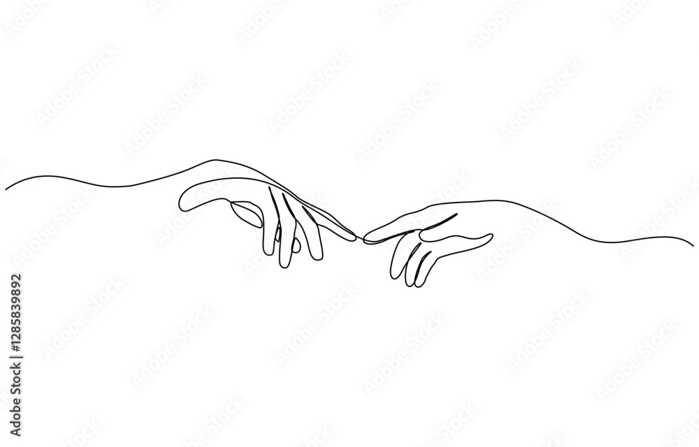 Aufkleber single line drawing of romantic or helping concept, two hands reaching out towards each other drawn 