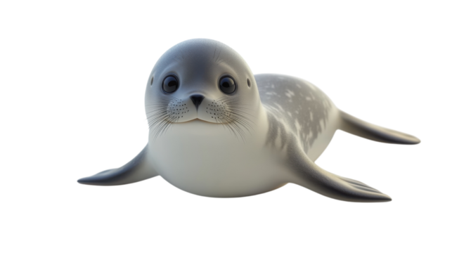 Cute animated seal lounging comfortably on a surface with a calm expression and soft colors