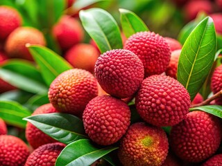 Fresh Lychees with Lush Green Leaves â€“ Vibrant Summer Fruit Stock Photo