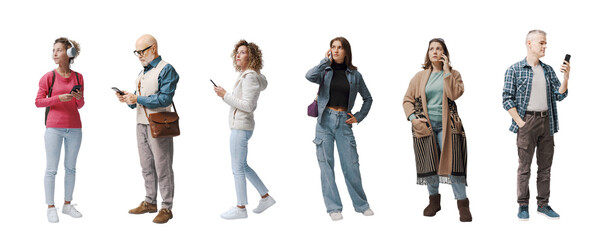 Group of ordinary people using their smartphones