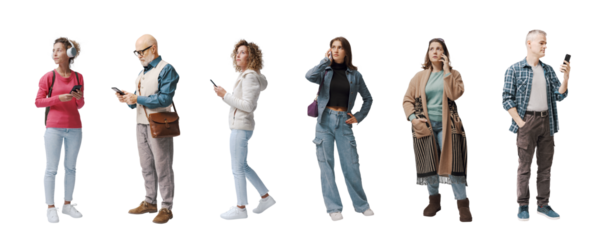 Group of ordinary people using their smartphones