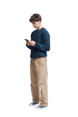 Young guy checking messages on his smartphone