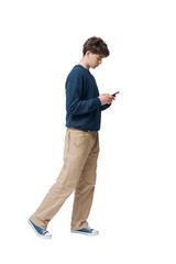 Young guy checking messages on his smartphone
