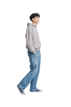 Teenager walking and looking forward