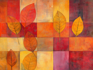 Colorful autumn leaves abstract square pattern red orange yellow purple