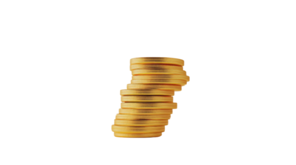 Stacked golden coins arranged in a spiral shape, reflecting light in a bright environment