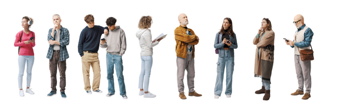 Diverse people standing and waiting