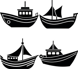 Stylized Boat Silhouette Vector Icon Set Nautical & Marine Theme.