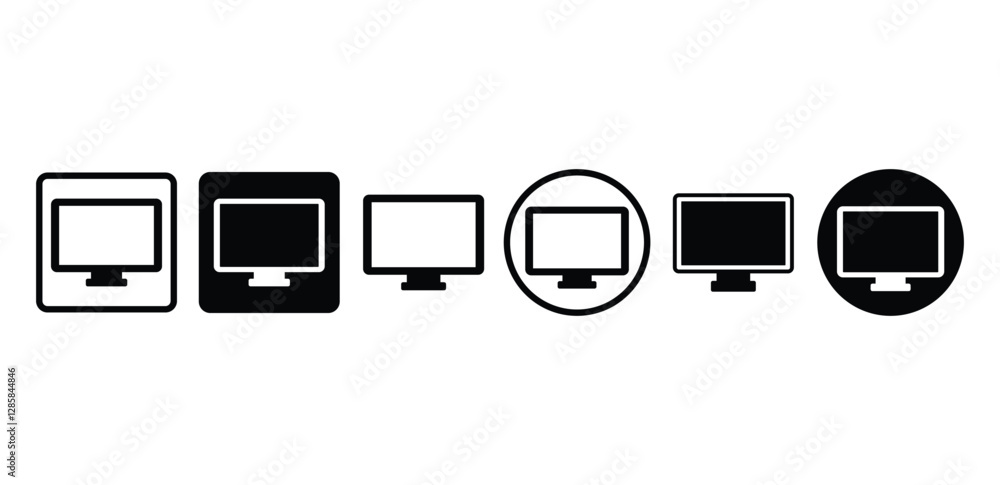 Poster monitor screen display icon vector design black white color illustration set isolated