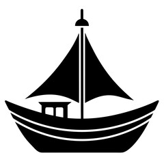 Black Boat Silhouette Vector Icon Crisp & Detailed.