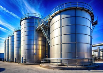 Obraz premium Large Industrial Storage Tanks, Chemical Refinery, Outdoor Storage, Petroleum Tank Farm, Fuel Storage
