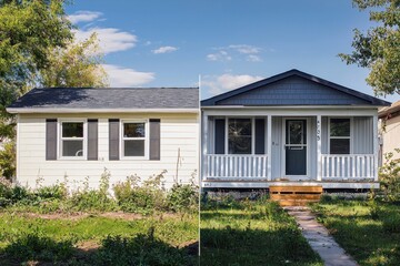 Before and after transformation of a suburban home renovation