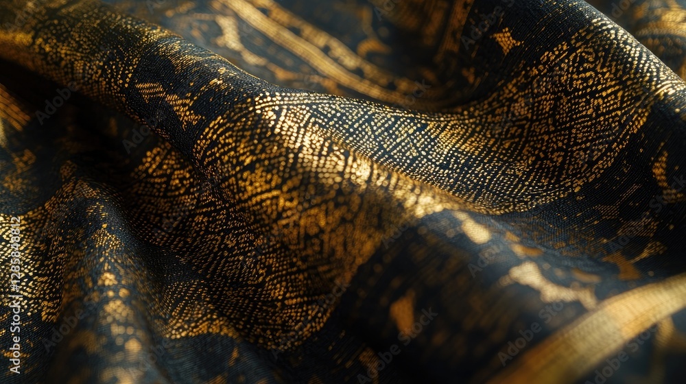 Poster elegant dark fabric with golden patterns and intricate details