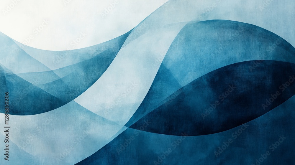Poster blue flowing curves and overlapping shapes create beautiful design
