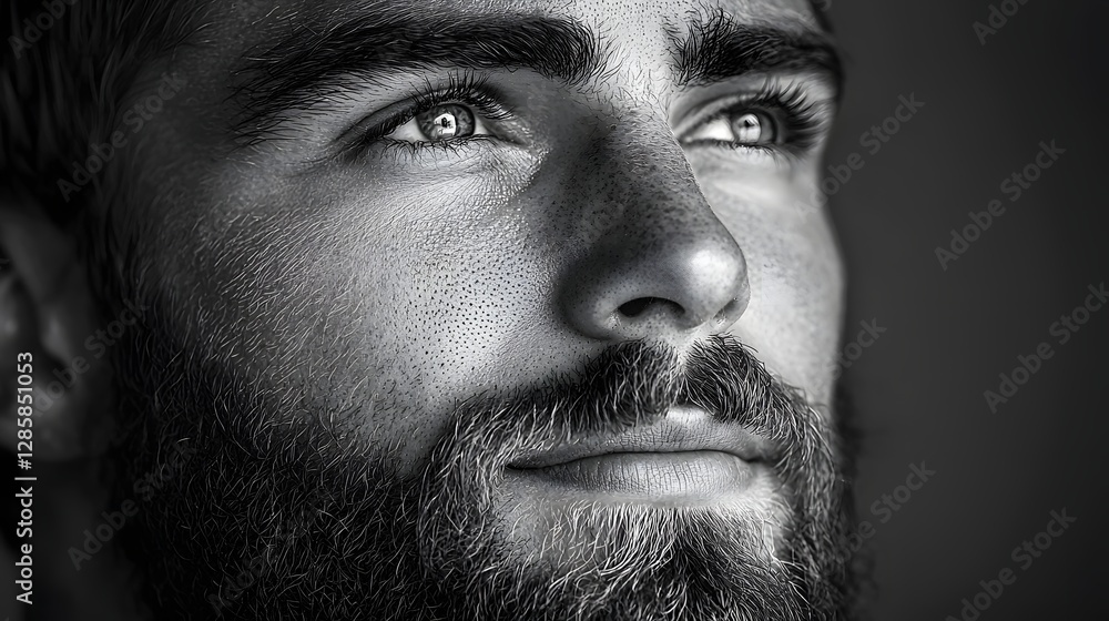 Poster high key close up portrait of a contemplative man with subtle smile and refined features