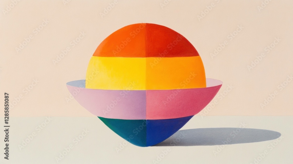 Poster Abstract colorful sphere with layered sections on a soft pastel background, creating a vibrant and modern artistic composition