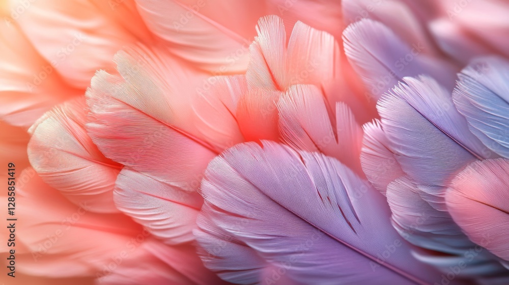 Poster soft pink and purple feathers overlapping in a beautiful composition