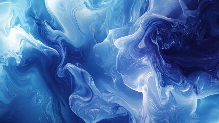 Obraz premium Abstract Blue Swirls: A mesmerizing digital art piece featuring vibrant blue and white hues, creating a dynamic and fluid visual experience. The artwork evokes a sense of movement and tranquility.