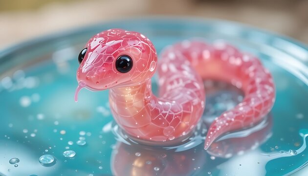 Adorable Pink Snakelet in Aqua: A Whimsical Glass Sculpture